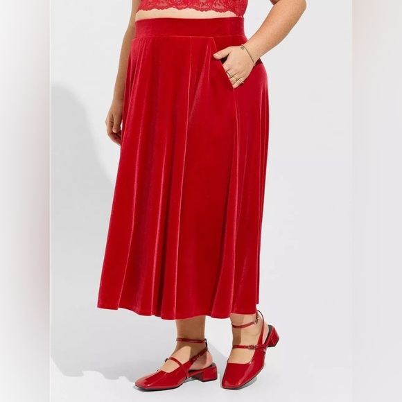 torrid Dresses & Skirts - Torrid Tea Length Velvet A Line Skirt Red Plus Size 2 2X 20 22 #G40106